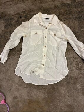 Lord & Taylor Cream Button-Front Blouse Shirt